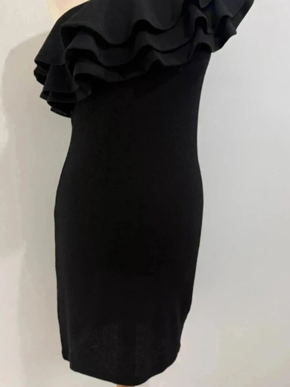 H&M black one shoulder statement ruffle dress Size S mini dress party - Picture 3 of 5